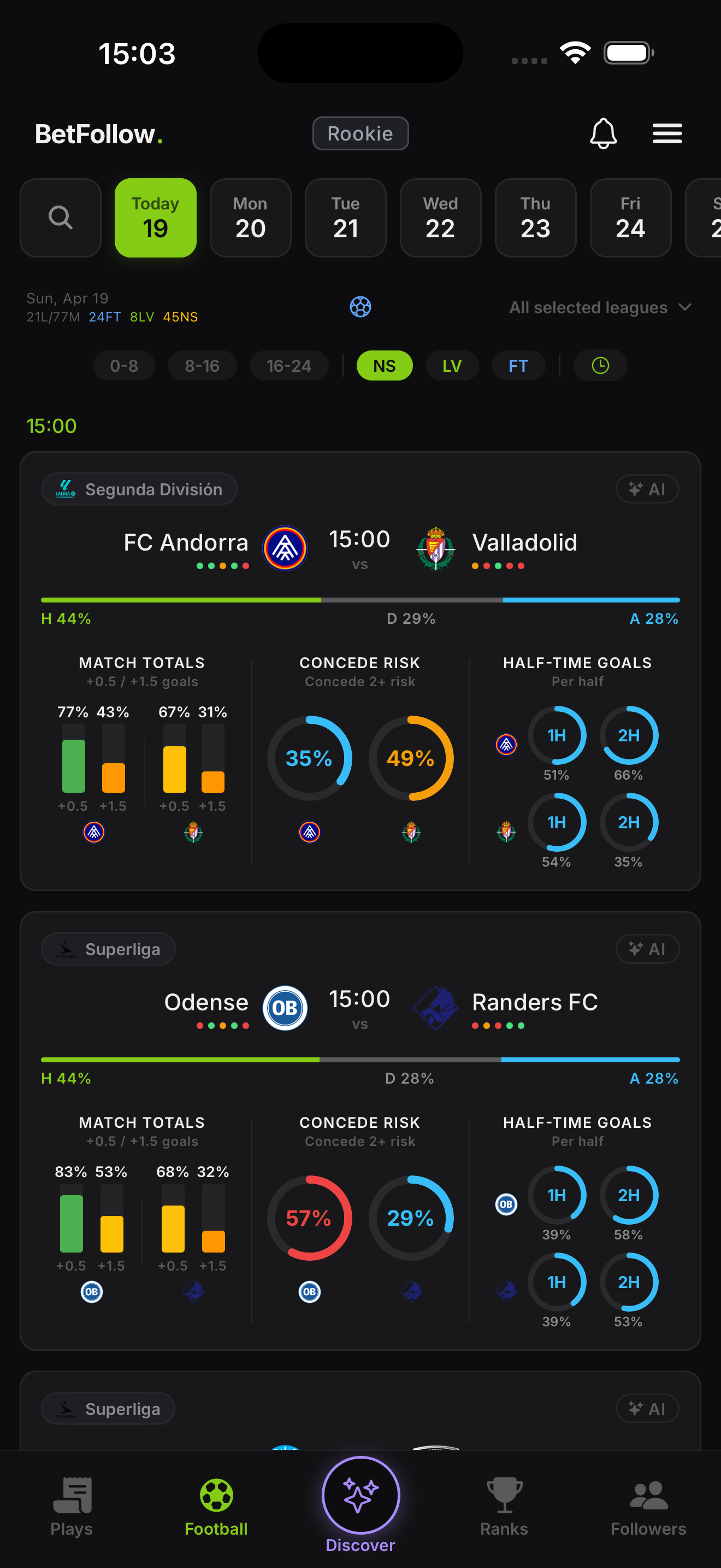 BetFollow fixtures screen